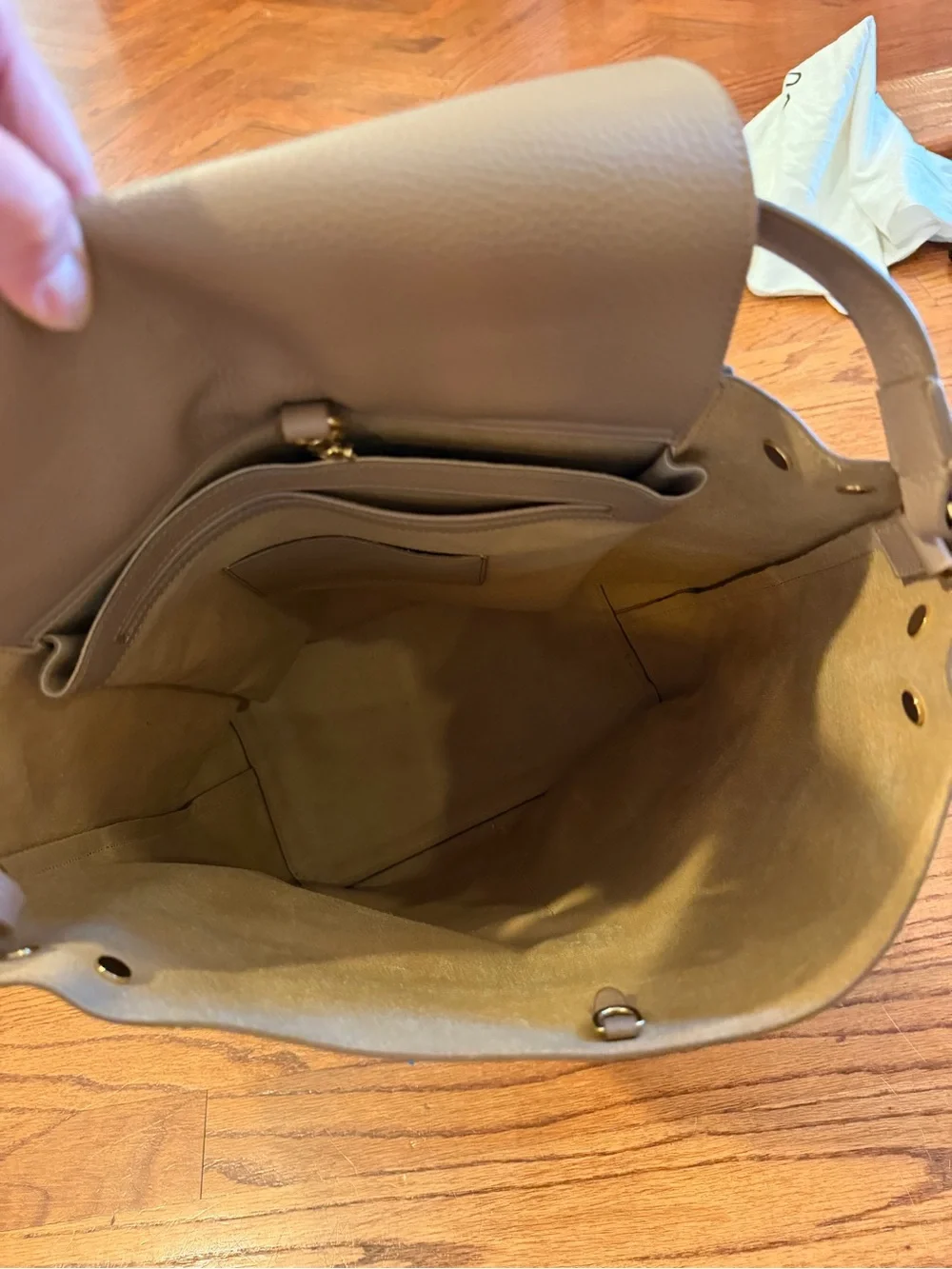 Cuyana Taupe Leather Backpack in Warm Beige
